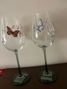 Lenox Butterfly Wine Glasses with Pale Green Stems